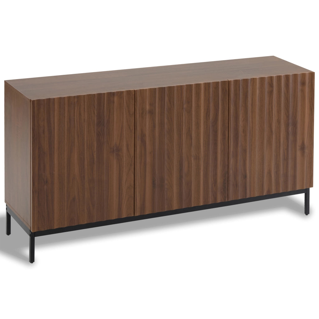Sideboard Mid-Century Modern - Zephmum - 150x40x80cm Eiche dunkel gemasert, 3 T¨¹ren, 3D-Design, verstellbare B?den