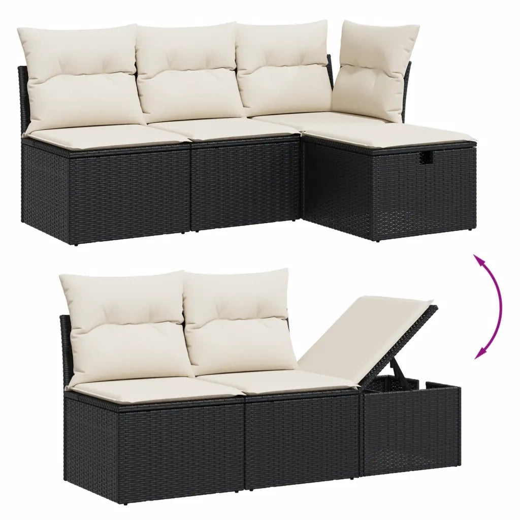 Set Divani da Giardino 5 pz con Cuscini in Polyrattan Nero 3265501