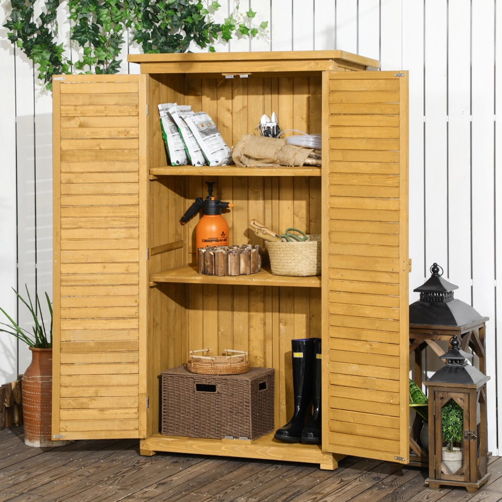 Casetta da Giardino Legno, Armadio Esterno Porta Attrezzi con 3 Mensole, Legno Impermeabile, 87x46x160, Marrone