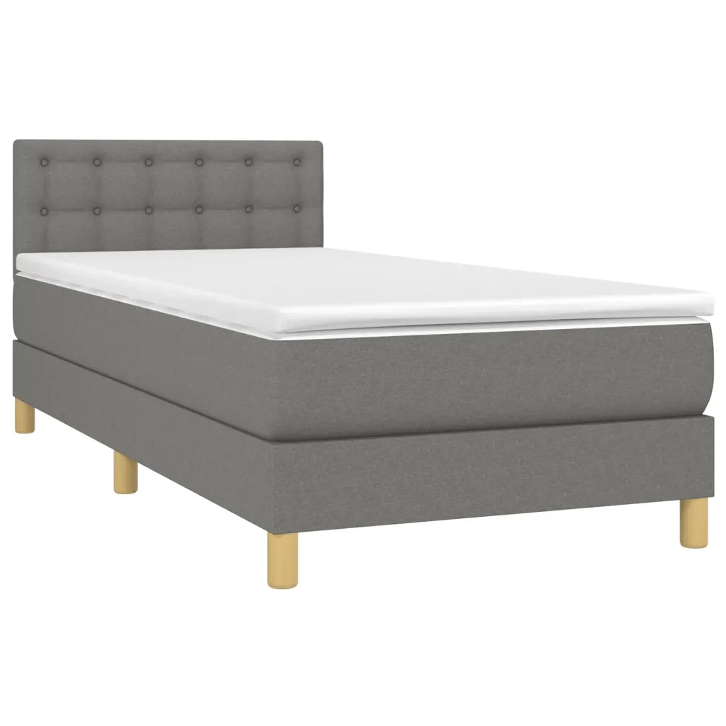 Letto a Molle Materasso e LED Grigio Scuro 90x190 cm in Tessuto