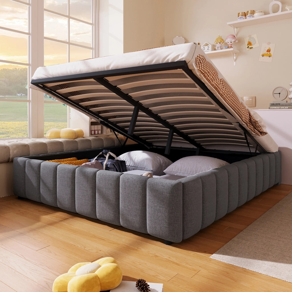 letto imbottito lino grigio 140 x 200 cm
