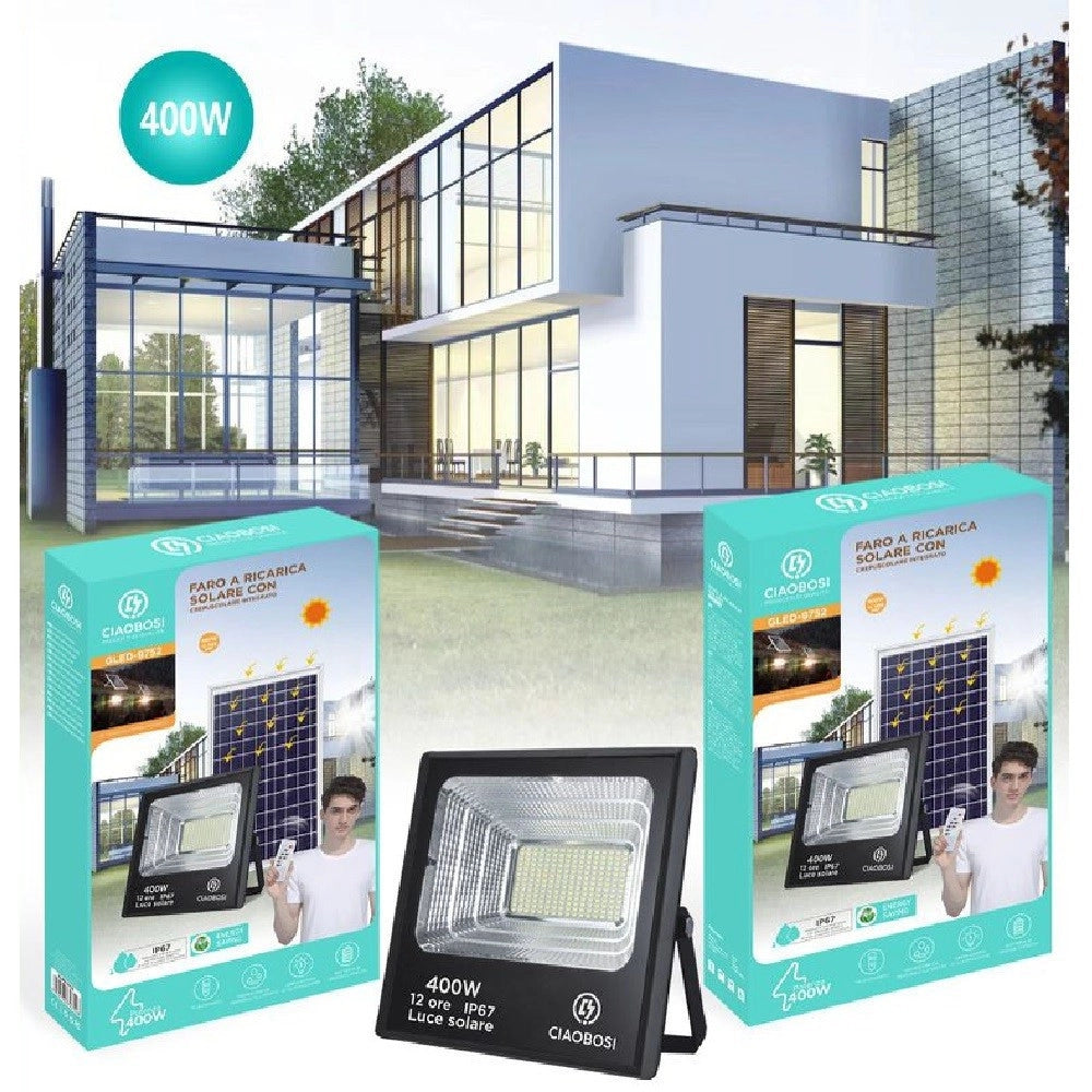 Trade Shop - Faro Faretto Led Pannello Solare Fotovoltaico 400w Ip67 Con Crepuscolare Led-9752 -