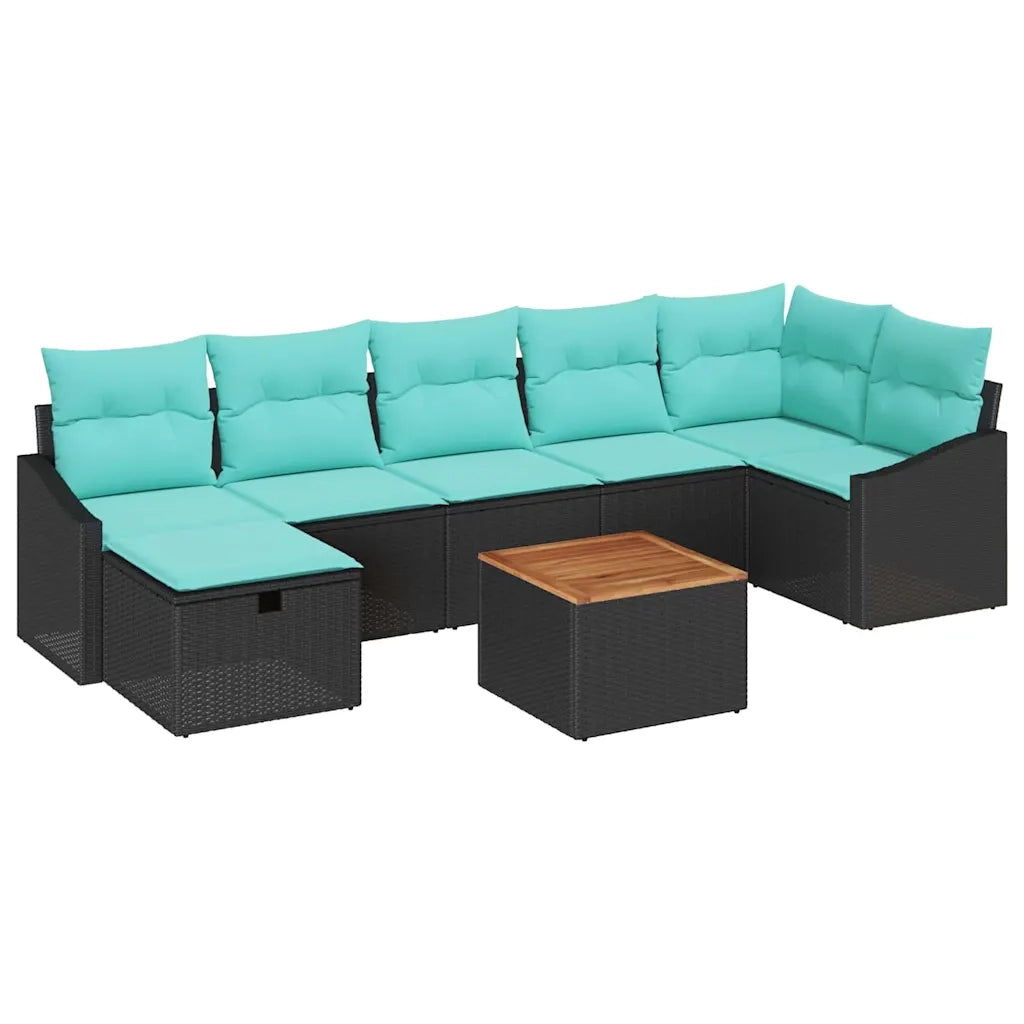 Set Divano da Giardino con cuscino 8 pcs Nero polyrattan 3359578