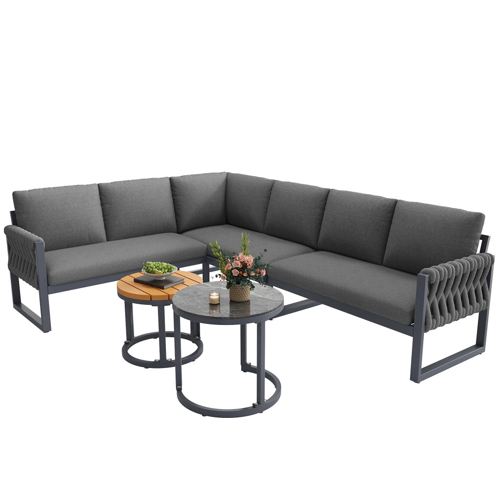 Set da giardino modulare - Zephmum- Per 5-6 persone, cuscini rimovibili, gambe regolabili, grigio