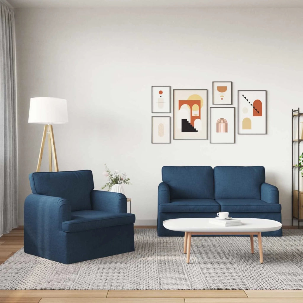 Divano 2 pcs Blu 144 x 80 x 85 cm Tessuto