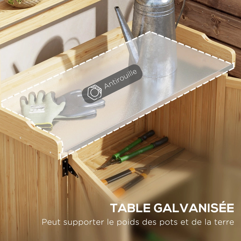 Tavolo da giardino con ripiano e scaffali ¨C zephmum ¨C legno di abete giallo