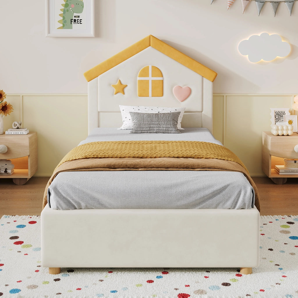 letto per bambini velluto beige 90 x 200 cm