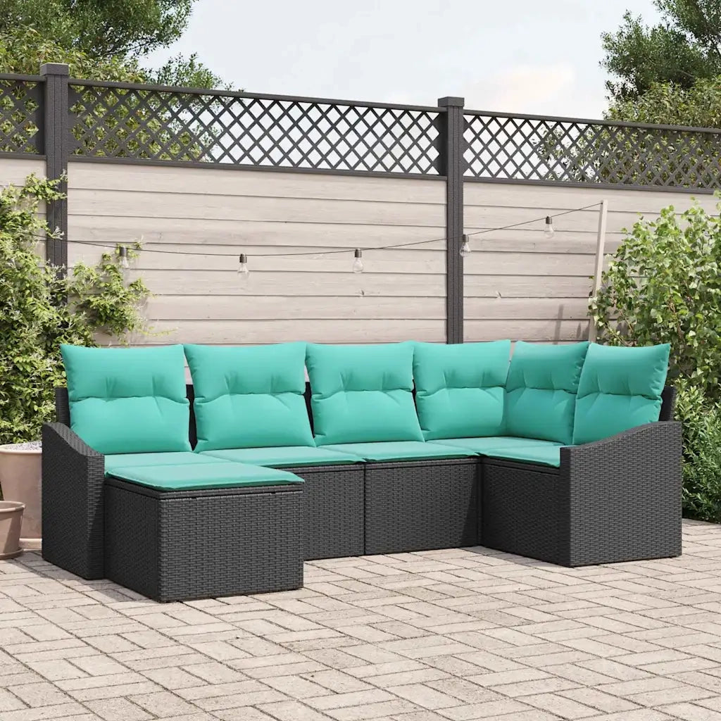 Set di divani con cuscino 6 pcs Nero polyrattan 3346796