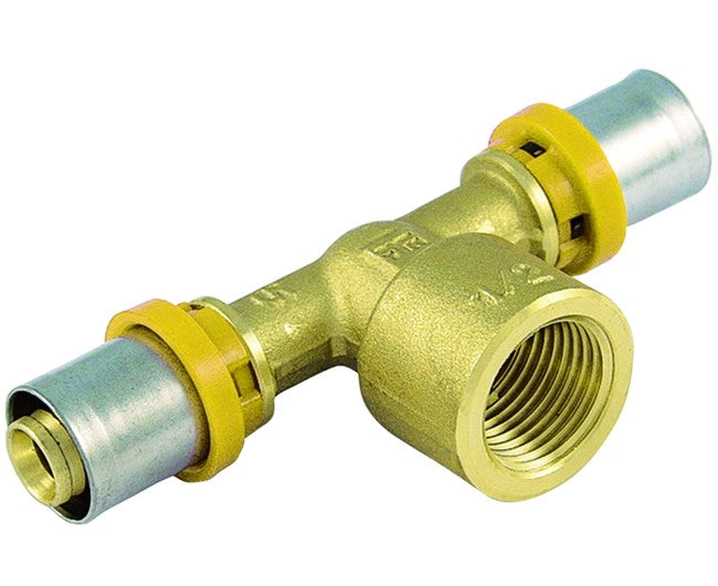 RACCORDO A T FEMMINA PER TUBO MULTISTRATO A PRESSARE PER GAS MODELLO AL-COBRAPEX 1/2ø16   TIEMME RACCORDERIE SPA