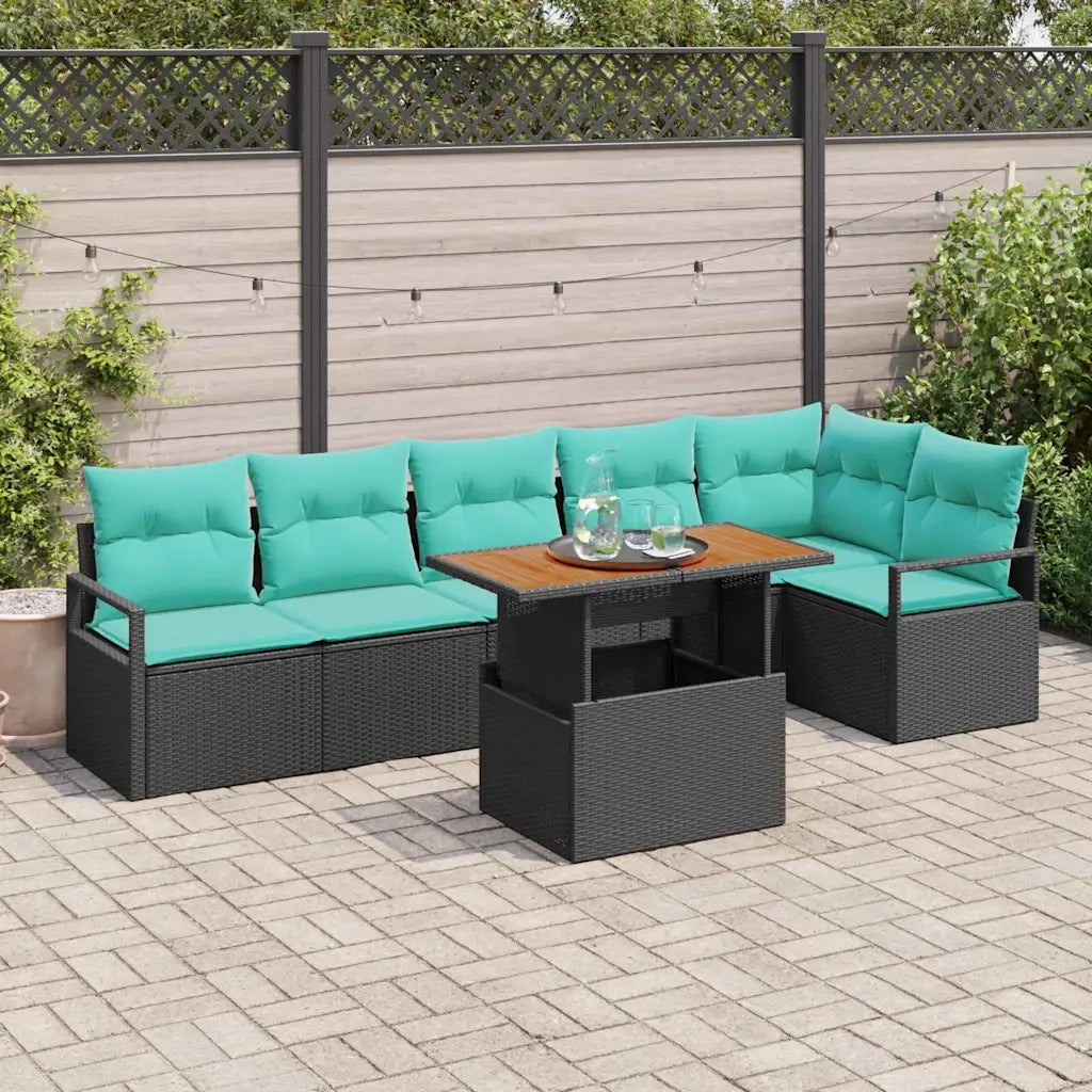 Set da Pranzo per Giardino con cuscino 7 pcs Nero e Verde acqua 3349724