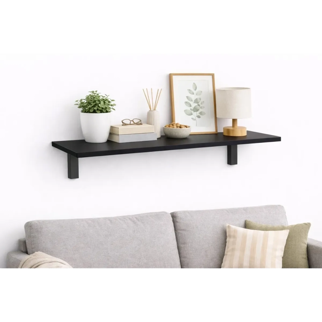 Mensola da Muro da appoggio in Legno nobilitato spessore 1,8 cm in colore Nero 90x30 cm