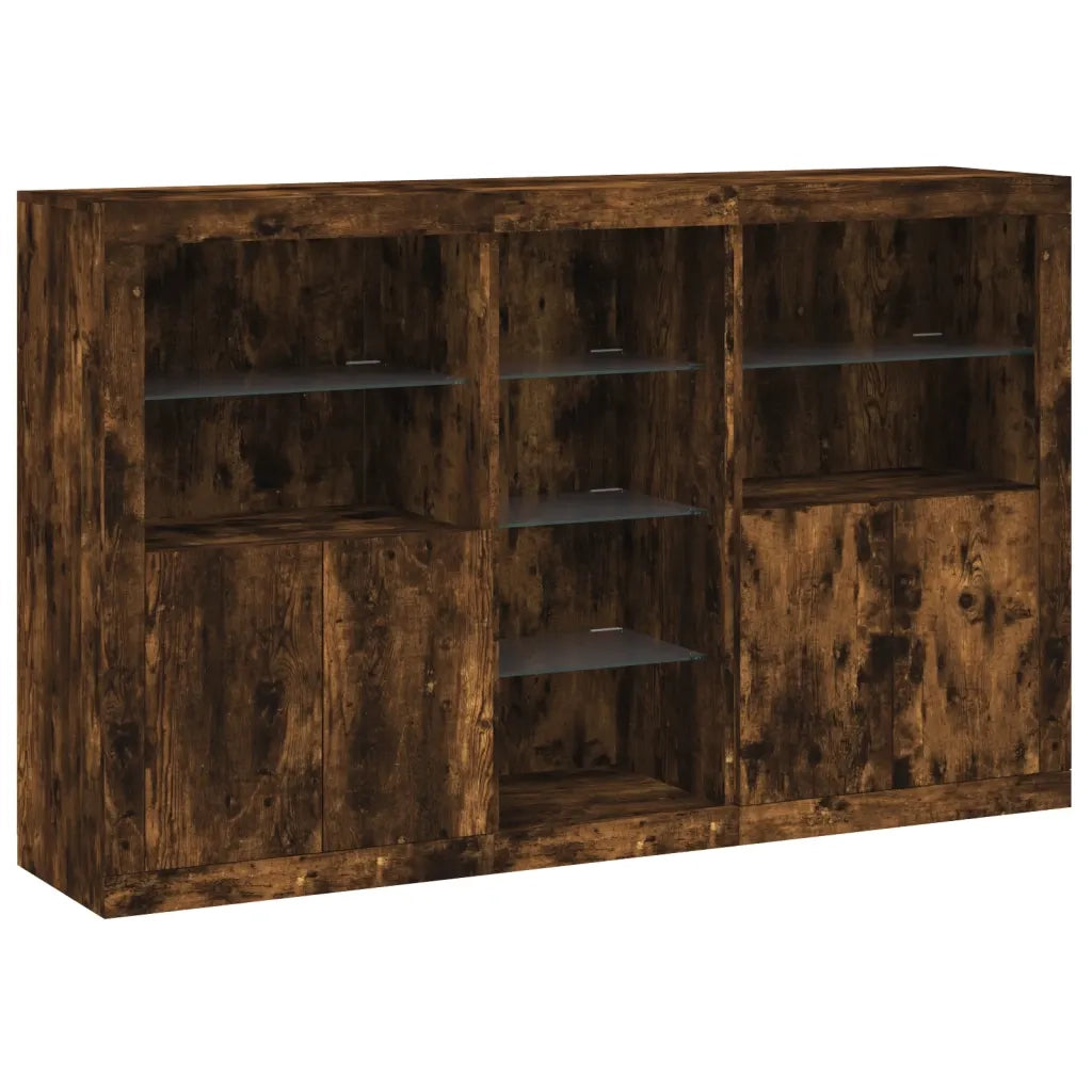 Credenza | Madia | Buffet da pranzo | Armadio da pranzo con Luci LED Rovere Fumo 162x37x100 cm