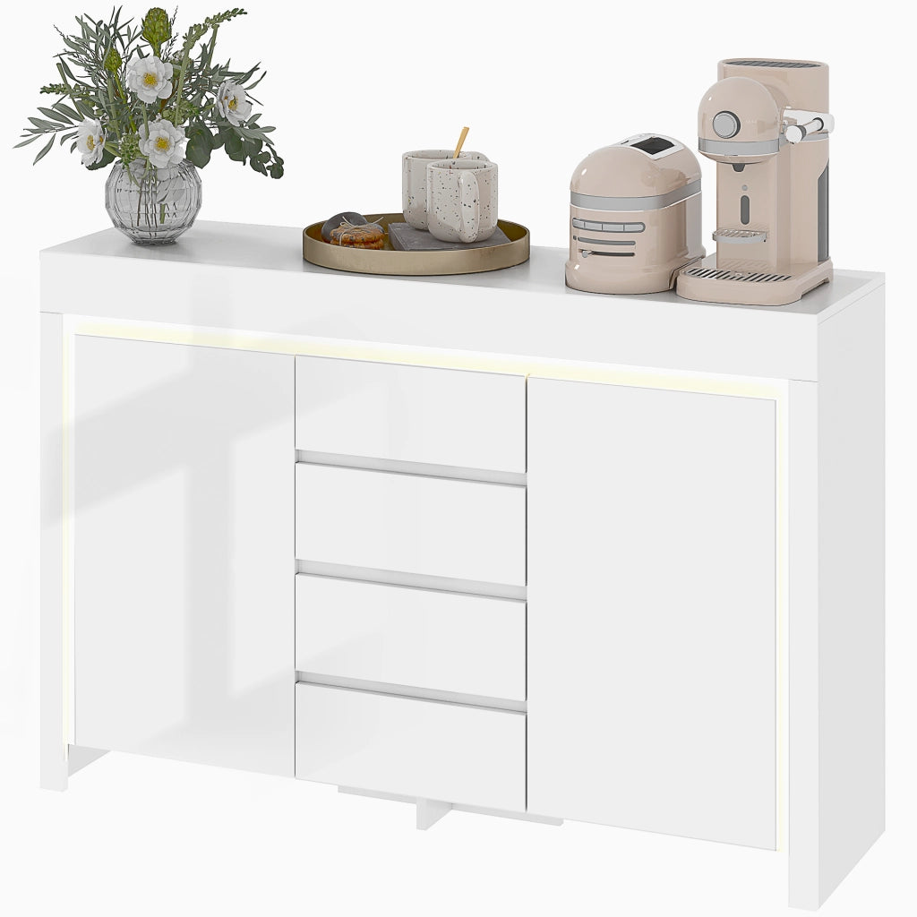 Cassettiera con Luci LED e Chiusura Morbida ¨C Minimal ¨C 120x34x80cm Bianco Lucido