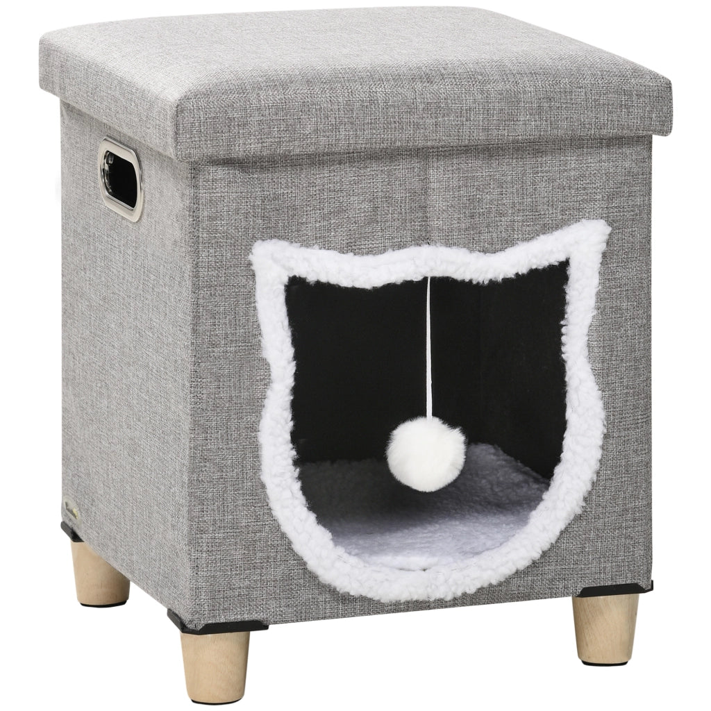 Casetta per Gatti con Cuscino Lavabile e Palla ¨C zephmum ¨C Grigio 35.5x35.5x42.5 cm