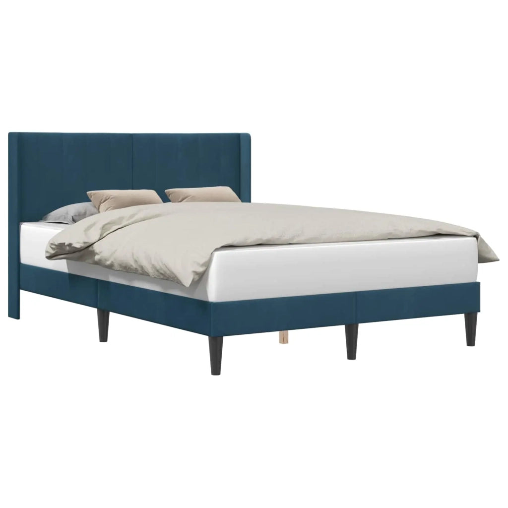 Letto matrimoniale | Letto per adulti | Struttura del letto con testiera Blu 140 x 200 cm Velluto
