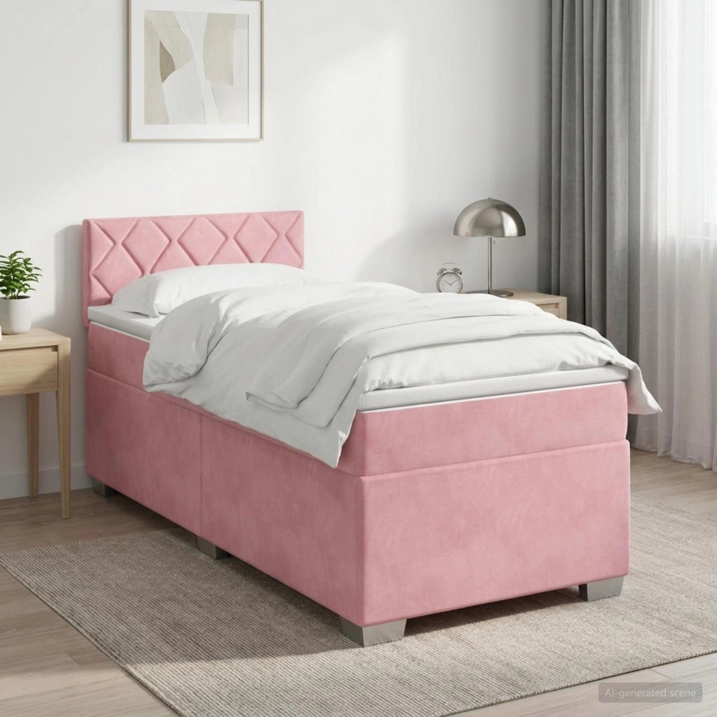 Letto box spring con materasso Rosa 80 x 200 cm Velluto 3450613