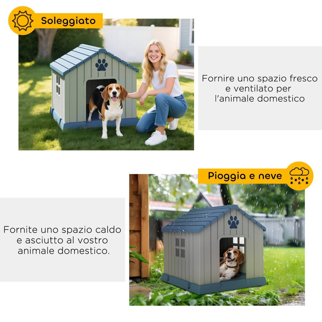 Casetta per Cani da Esterno Impermeabile con Base Rialzata ¨C Minimal ¨C Grigio 85x79x82 cm