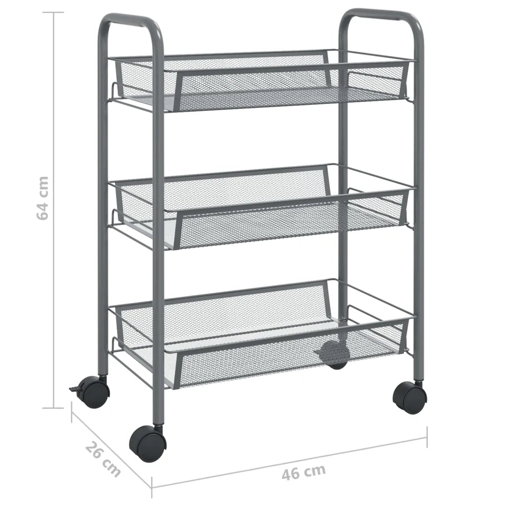 Carrello da Cucina con 3 Ripiani-Scaffale per Cucina Grigio 46x26x64 cm in Ferro