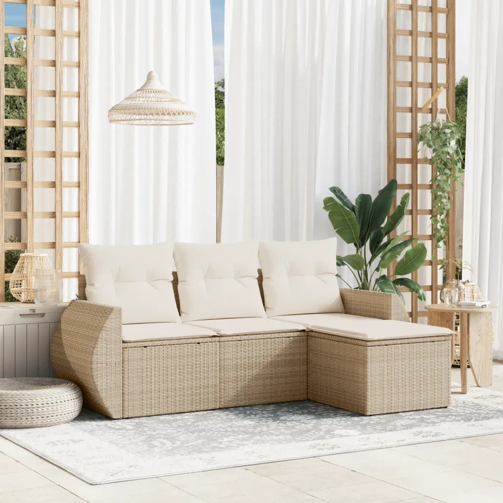 Set Divano da Giardino 4 pz con Cuscini Beige in Polyrattan 3221267