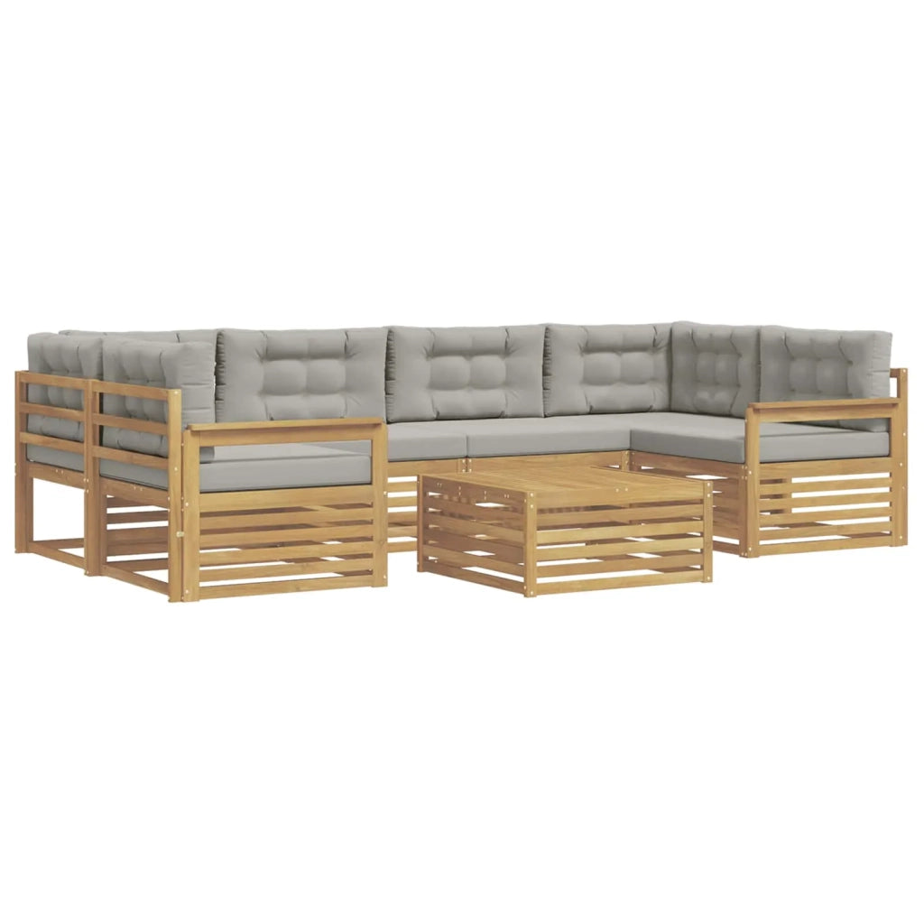 Set di divani da esterno 7 pz Bianco e Grigio Chiaro Poliestere 3390111