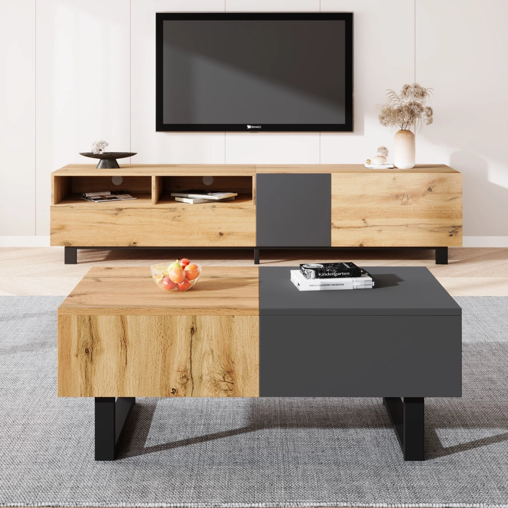 Tavolino da salotto multifunzionale - Zephmum- 155x55x40 cm - Con ripostiglio nascosto e struttura in legno e metallo