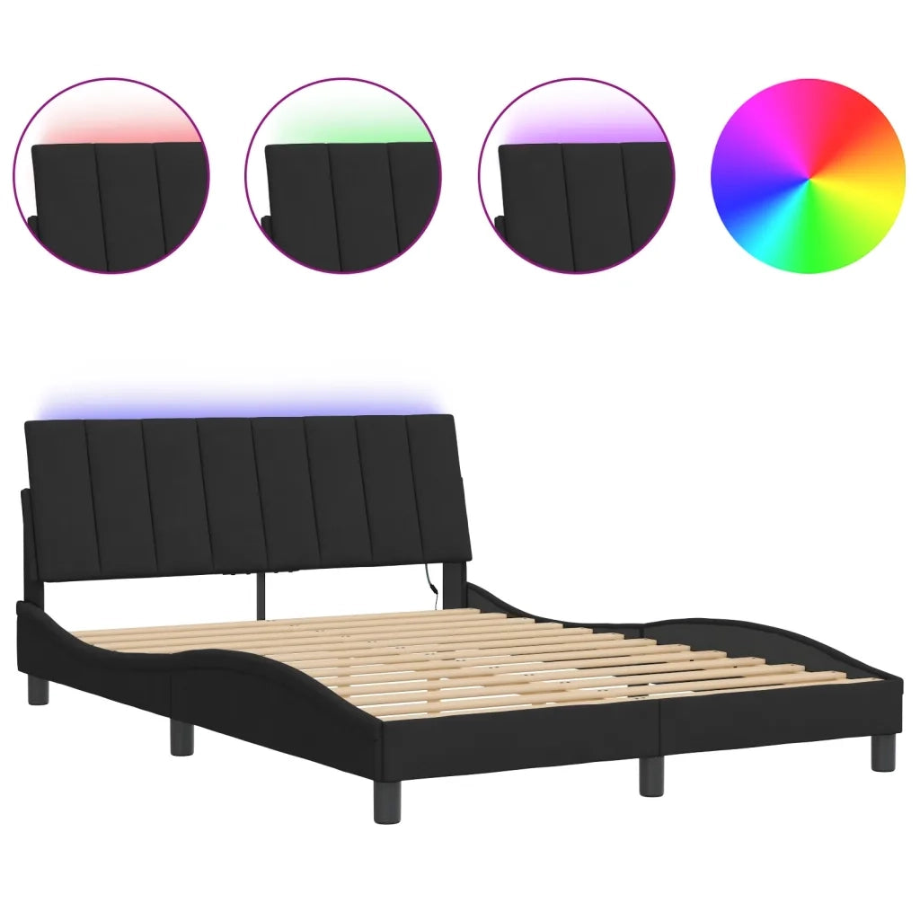 Letto matrimoniale | Letto per adulti | Giroletto con LED senza Materasso Hanko Nero 140x200 cm in Velluto