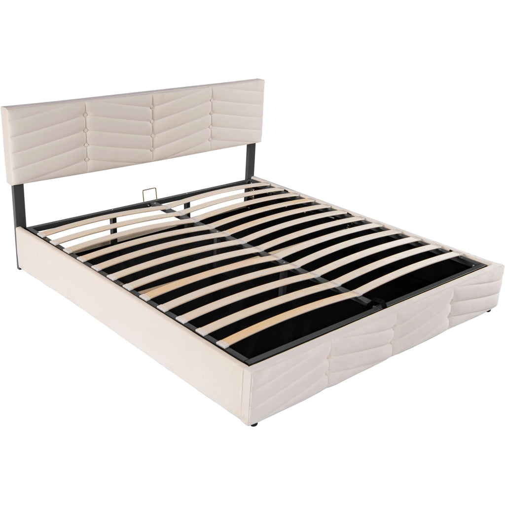 DESMIU Letto Contenitore Letto Matrimoniale con Testiera Regolabile, Vano Idraulico, 160 × 200 cm, senza materasso, Beige