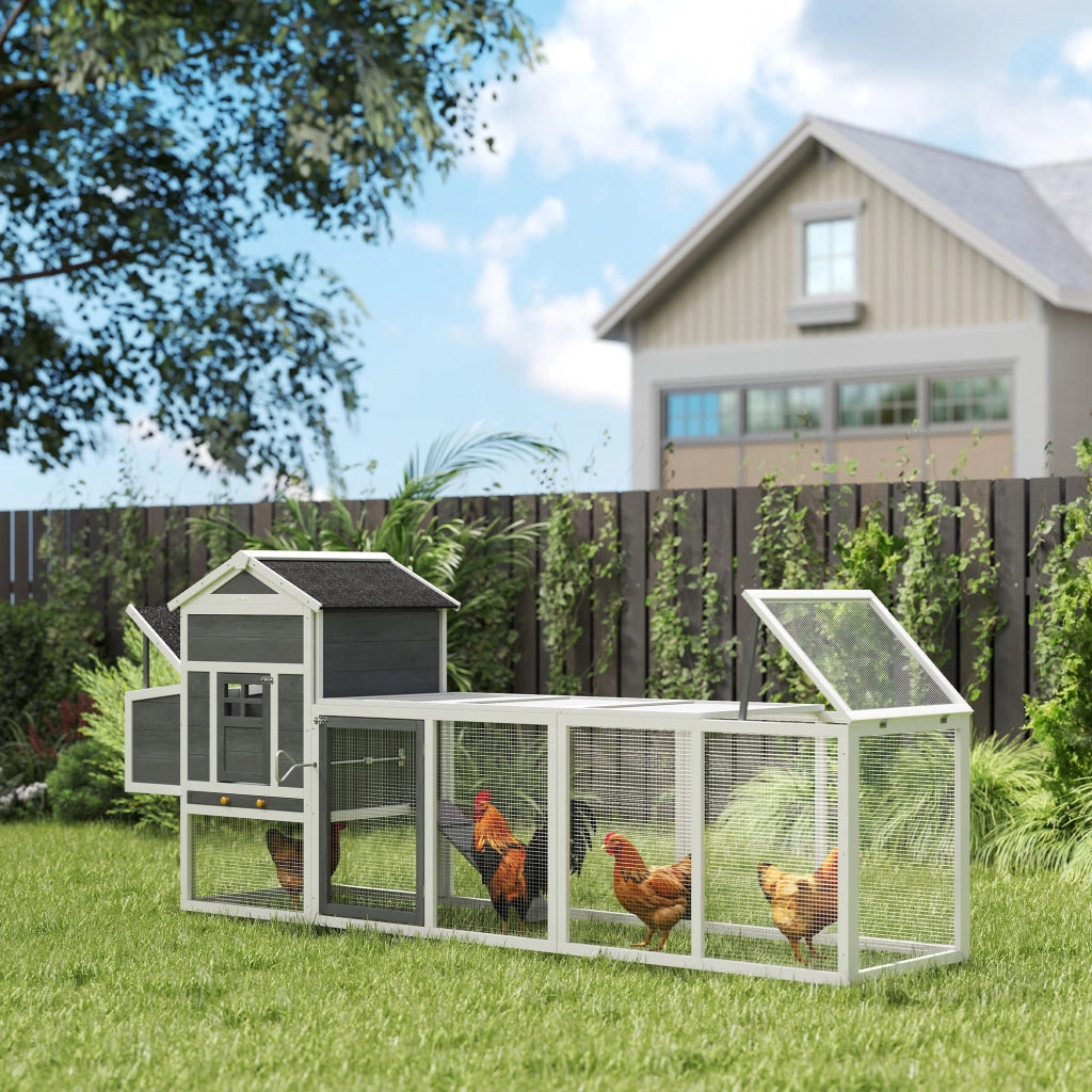 Polleria in Legno Grande per 3-6 Galline con Tetto ¨C zephmum ¨C 297.5x68x118 cm Bianco Grigio