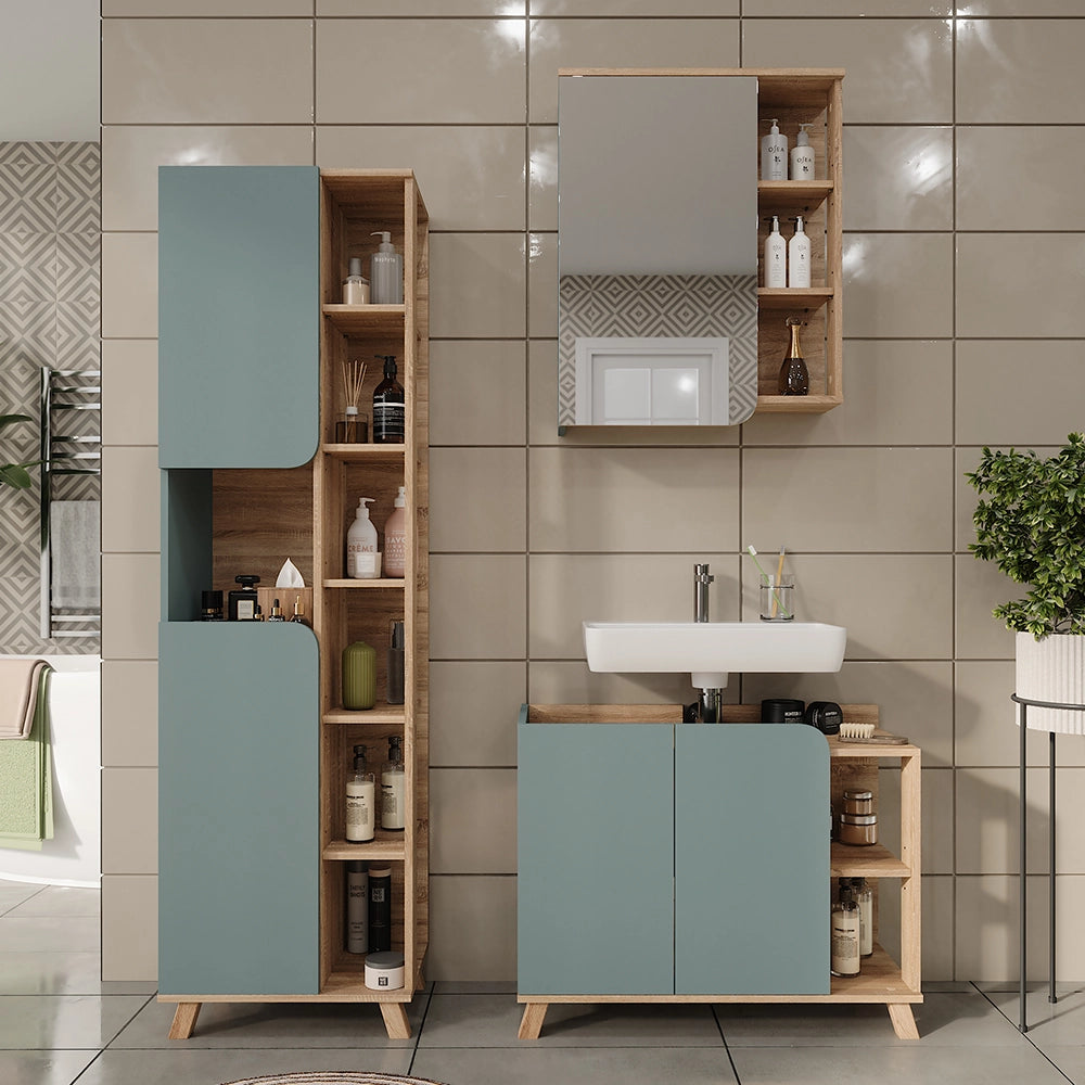 Vicco Set di mobili da bagno Sonoma/blu 3 parti