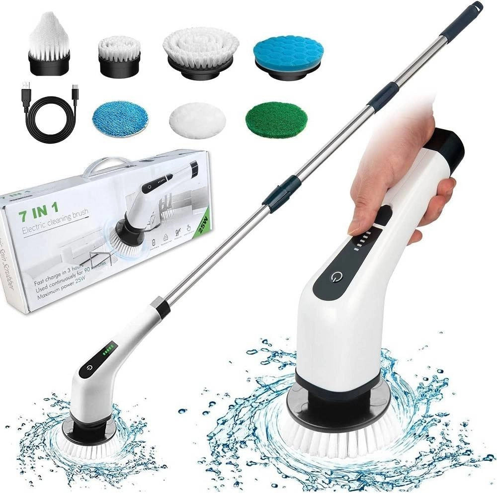 Trade Shop - Spazzola Rotante Pulizia Elettrica A Batteria 7 Teste Per Bagno Cucina Piastrelle -