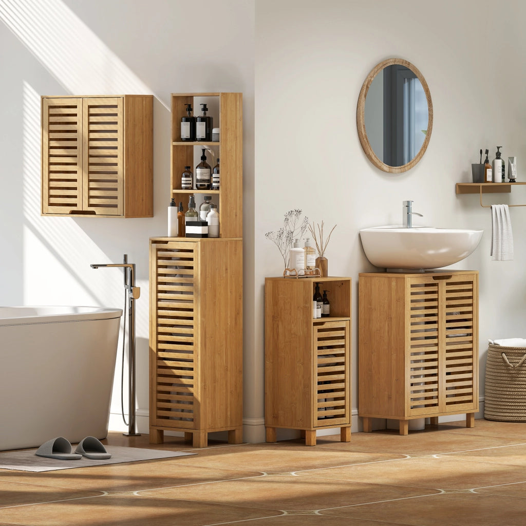 Mobile da Bagno con Ante a Lamelle ¨C Zephmum ¨C Legno di Bamb¨´ Naturale