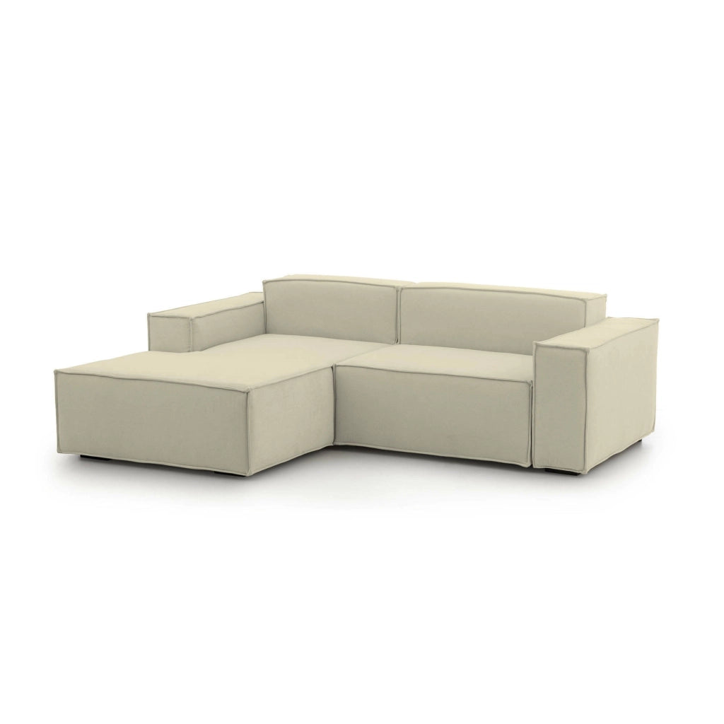 Divano fisso Alhoa, Divano componibile a 2 posti con penisola sinistra, Made in Italy, Sofà\  moderno in tessuto, Cm 220x170h70, Beige