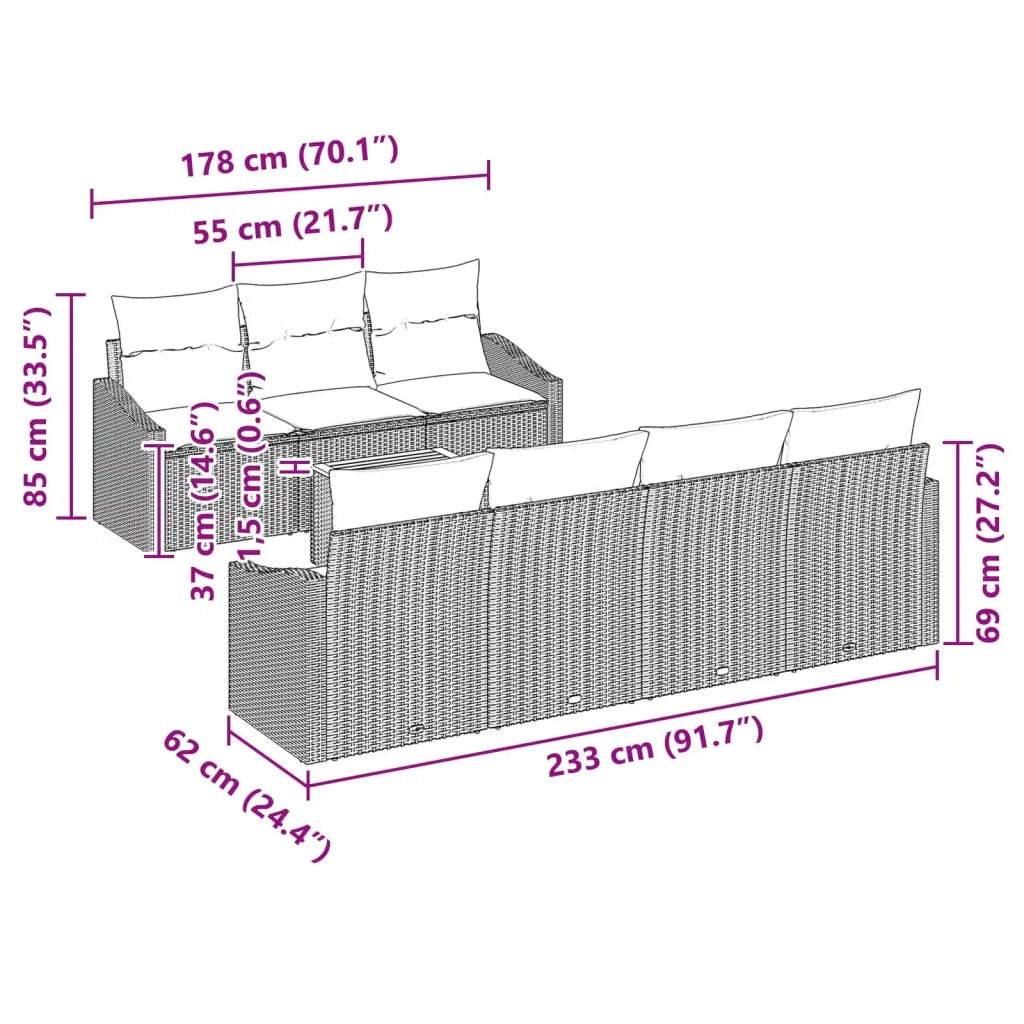 Set Divano da Giardino con cuscino 8 pcs Nero polyrattan 3347795