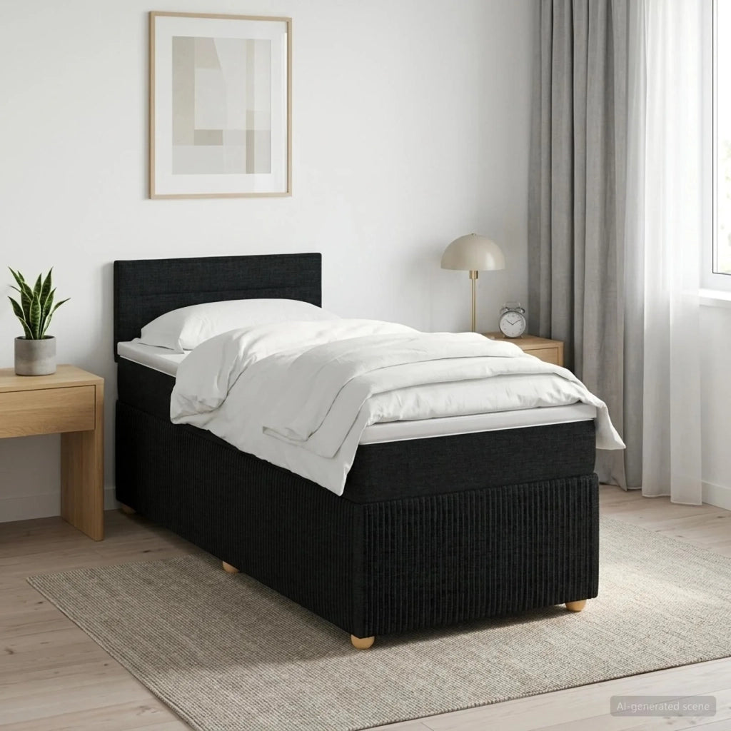 Letto box spring con materasso Nero 80 x 200 cm Tessuto 3452794
