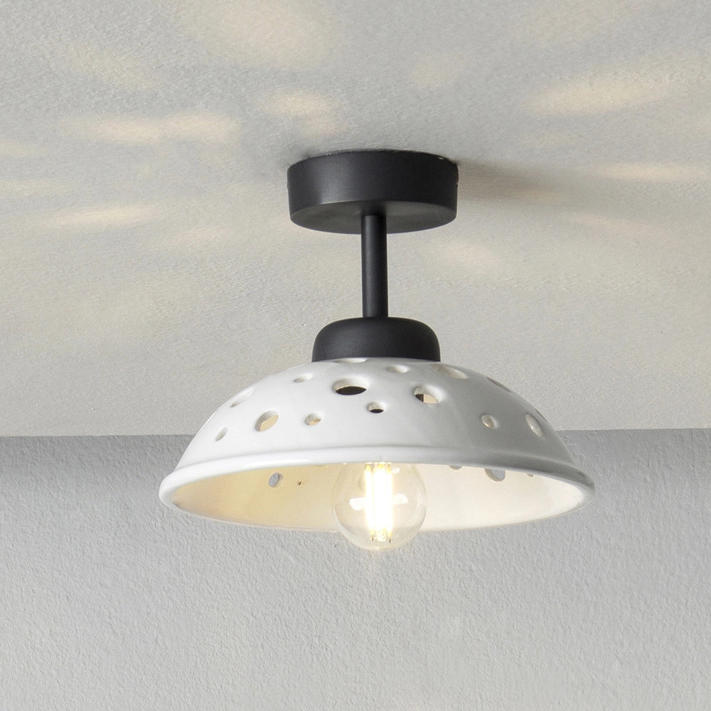 CONTEMPORANEA Plafoniera in Metallo Nero Ceramica Traforata D.20