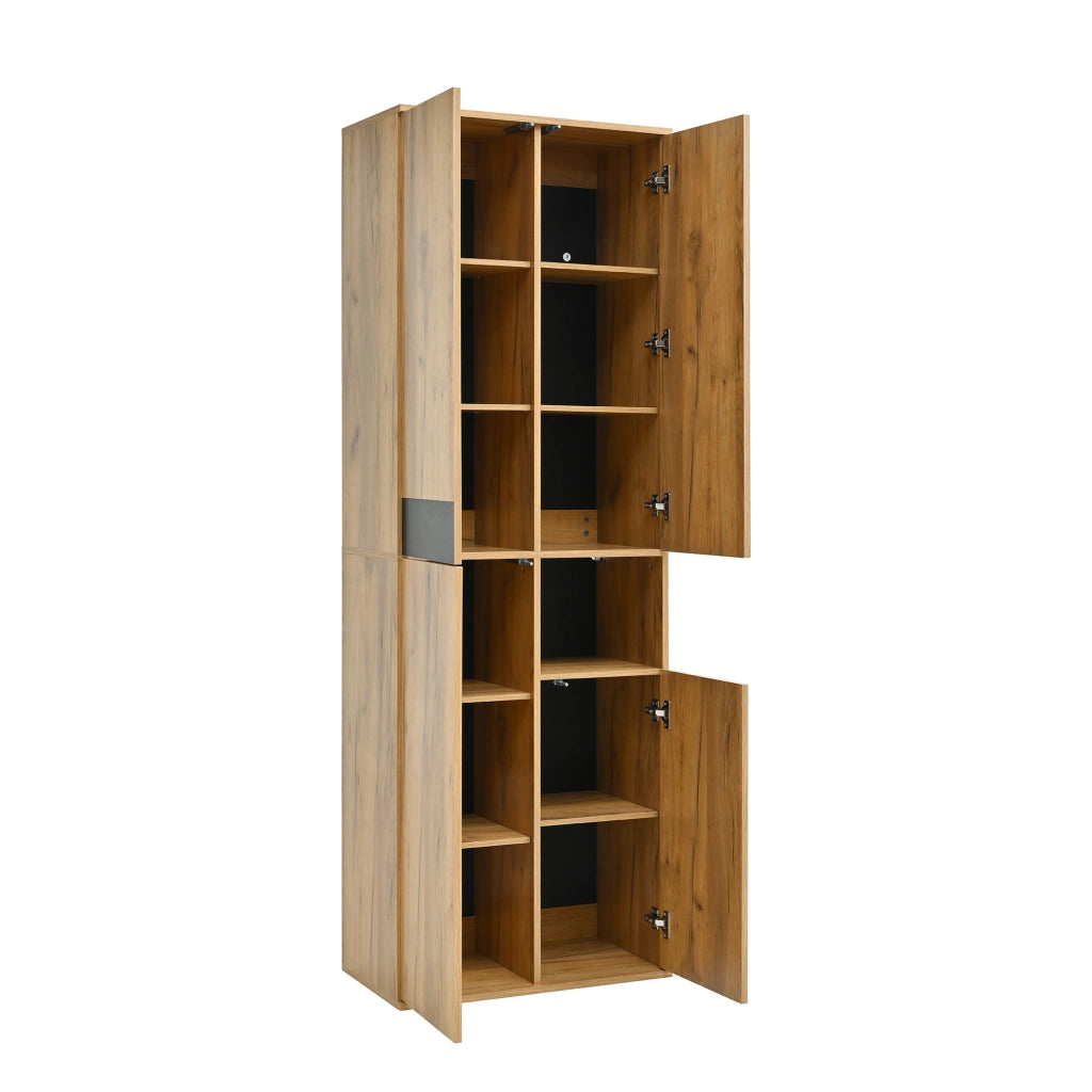 ARMADIO ALTO con specchio e 4 ante 65 x 35 x 190 cm Nero e Naturale