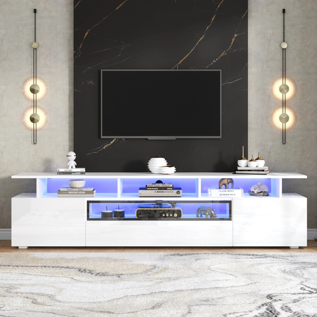 MOBILE TV 180x38x45 cm Bianco lucido con LED 2 ante 1 cassetto per TV fino a 75"