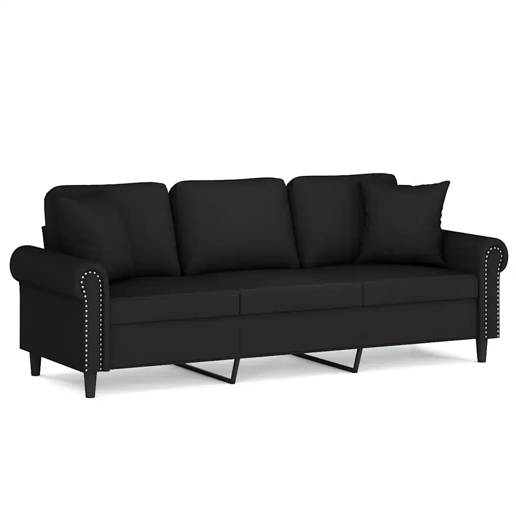 Divano a 3 Posti con Cuscini-Sofa 3 Posti con Cuscini Nero 180 cm in Velluto 523477