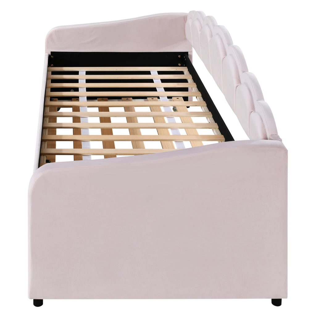 OKWISH Letto a Scomparsa 90×200 cm, Letto Singolo con Letto Estraibile, LED Regolabile e Telecomando, senza Materasso, Velluto, Rosa