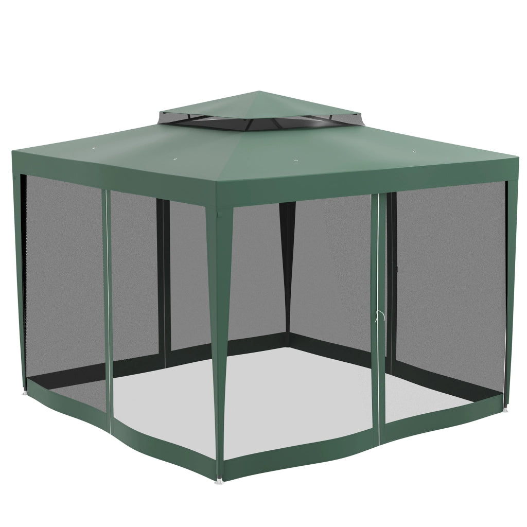 Gazebo da Giardino 3x3 m ¨C Zephmum ¨C Verde con 4 Mosquitiere e Tetto Doppio