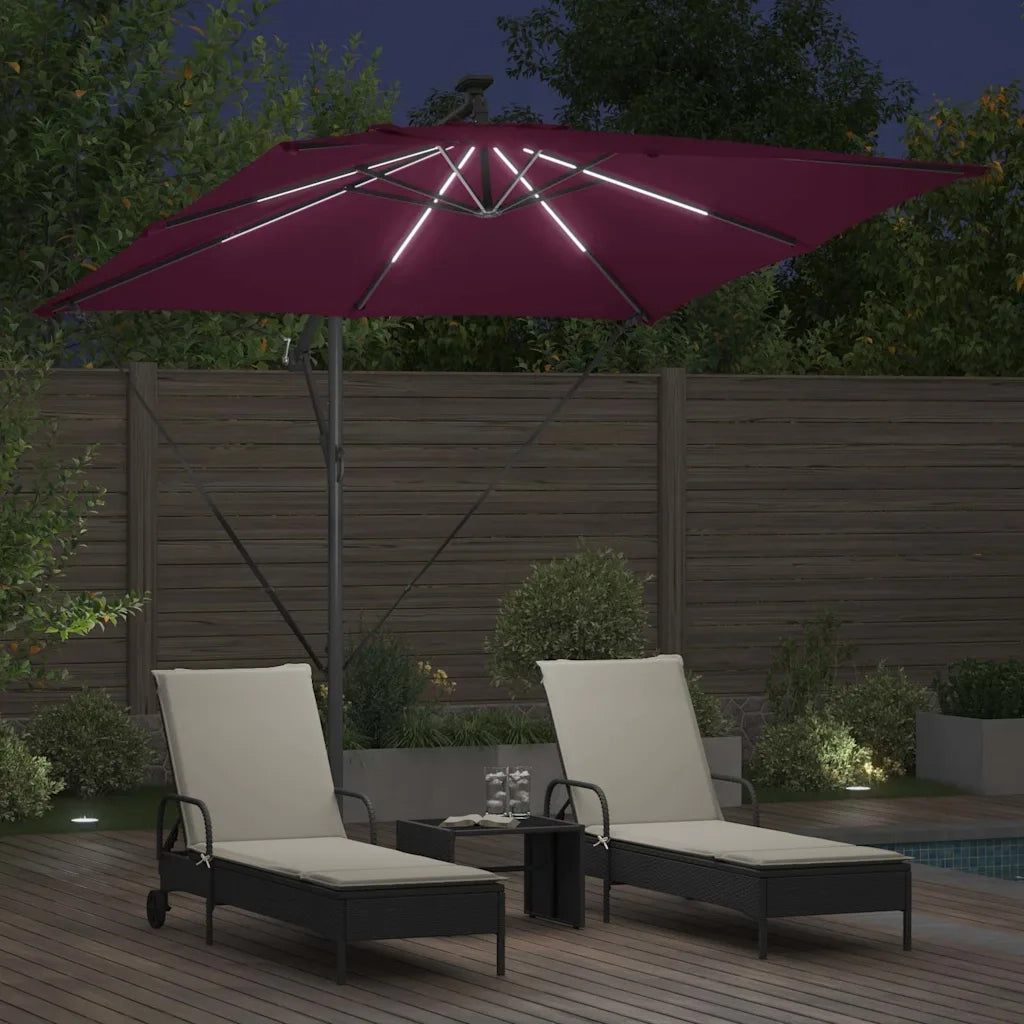 Ombrellone con strisce LED Rosso Bordeaux 249 x 249 x 250 cm 42003405