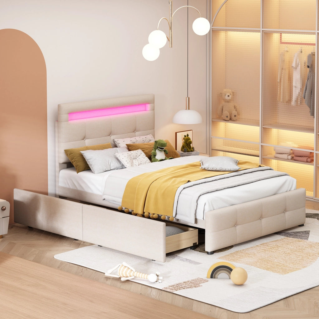 letto imbottito lino beige 90 x 200 cm