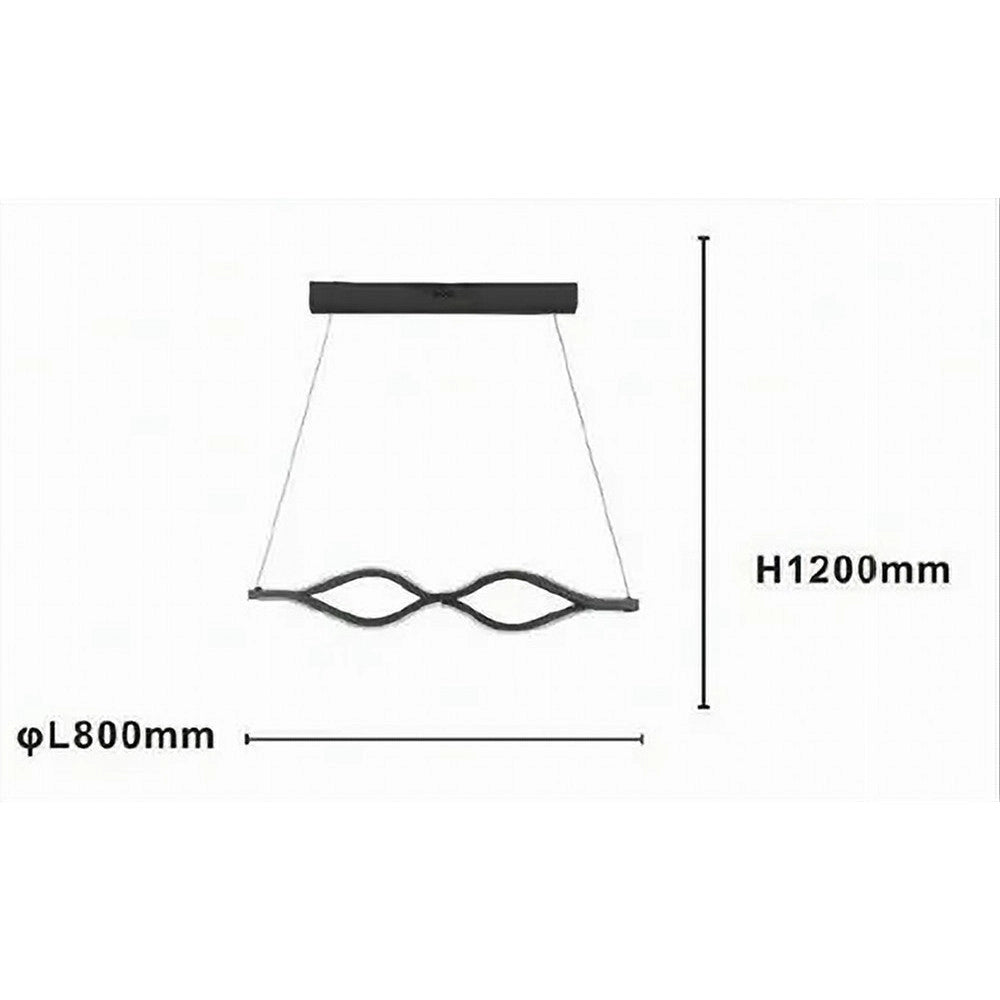 Trade Shop - Lampadario A Sospensione Led 58 Watt Onda Infinito Cristallo Ondulato Nero 32132 -