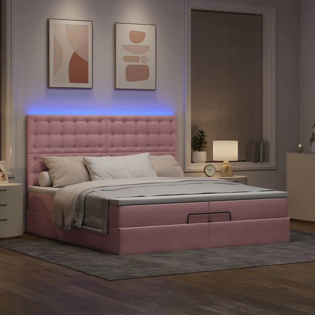 Struttura Letto Pouf con Materassi Rosa 200x200 cm Velluto 3314491