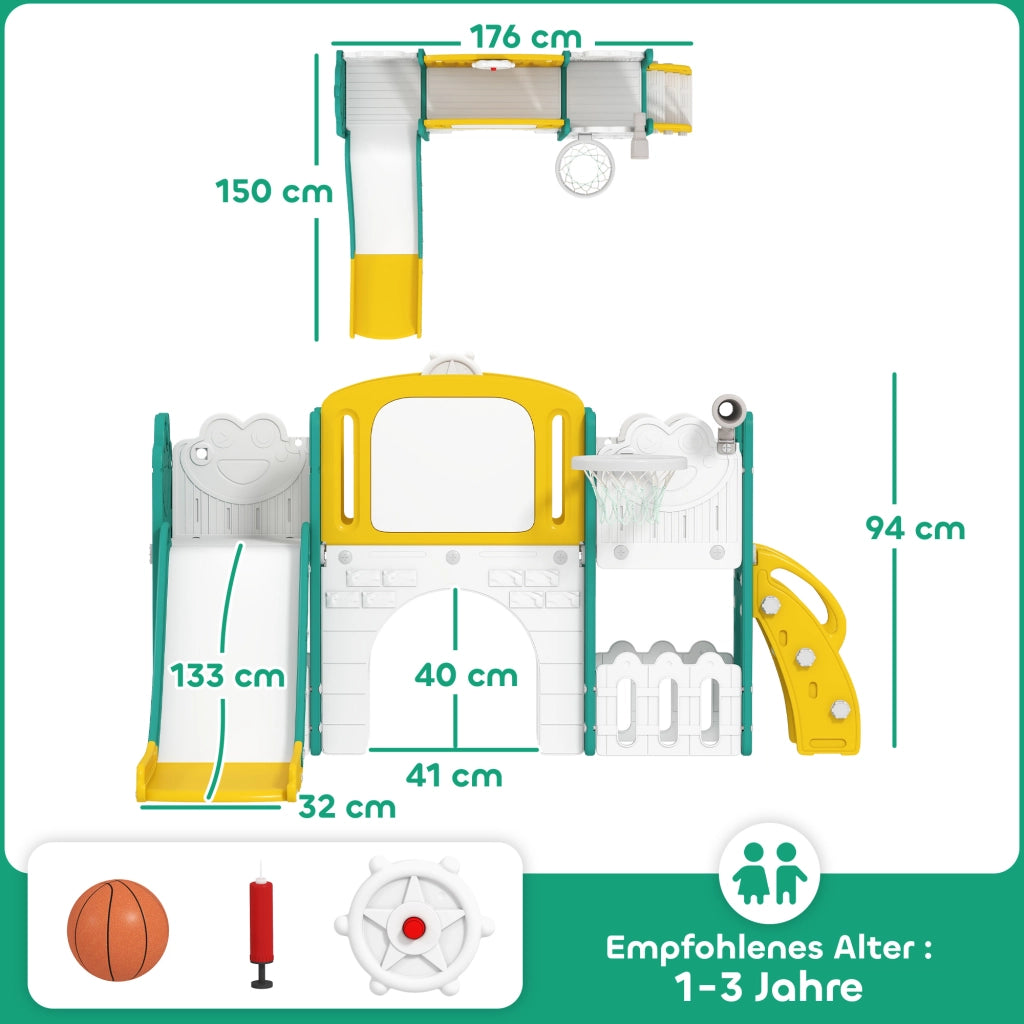 Casetta da gioco 7 in 1 con scivolo ¨C Minimal ¨C Giallo e verde