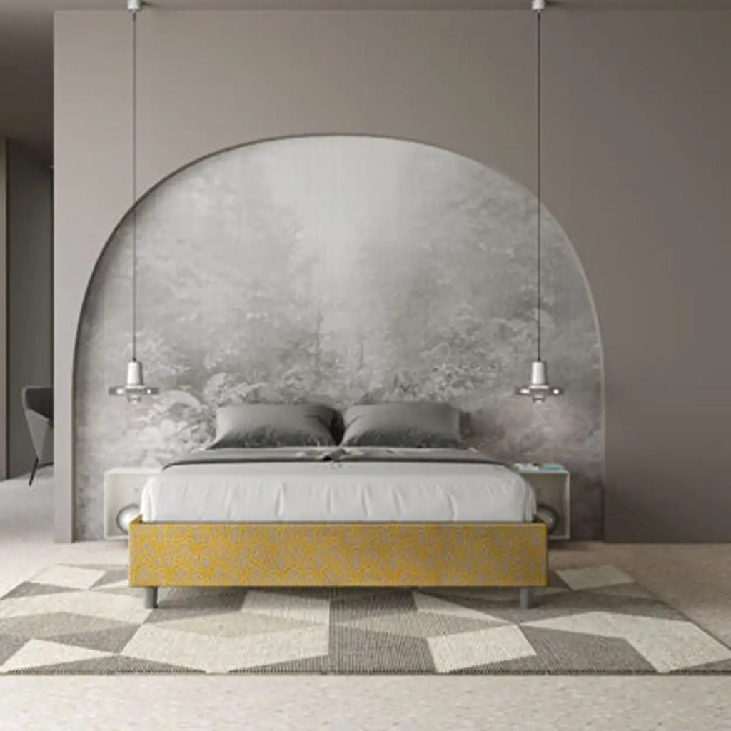 Letto matrimoniale contenitore imbottito 160x210 tessuto Era 6 giallo Azelia