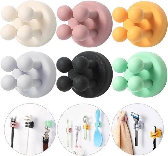 6 pezzi di supporti per spazzola da denti in silicone - supporto per spazzola da denti - multifunzionale gancio - supporto per raschietto impermeabile all'acqua - adesivo autoattacco per la parete e singolo gancio - per bagno, cucina, soggiorno, ufficio