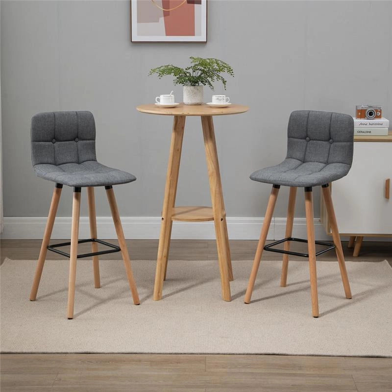 SET 2 SGABELLI CON SEDUTA IMBOTTITA IN TESSUTO E GAMBE IN LEGNO GRIGIO