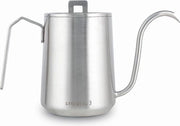 Caffettiera da 600ml in Acciaio Inox a Mano con Filtro a Gocce - Lungo Beccuccio - Laccato Argento