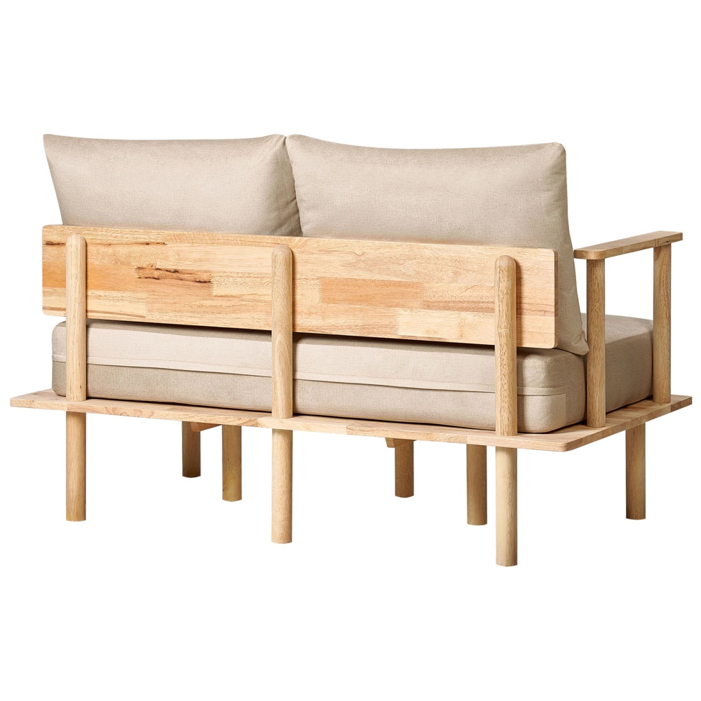 Divano Beige Poliestere Tessuto Rivestito 2 Posti Japandi Stile Minimalista